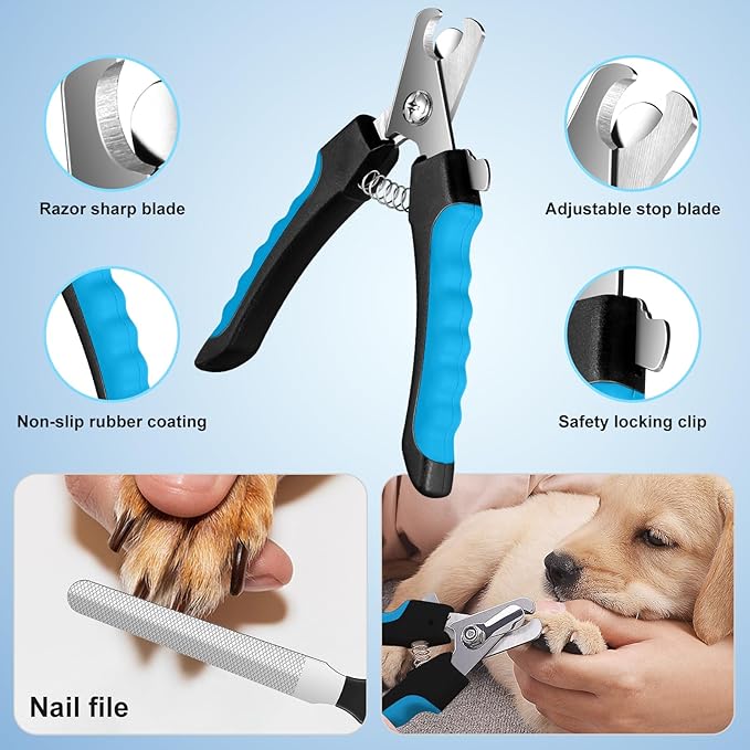 Odoland Dog Grooming Scissors Set Include Dog Slicker Brush, Pet Nail Clippers, Safety Round Tip Pet Grooming Shears for Kit Small Dogs Large Dog and Cats