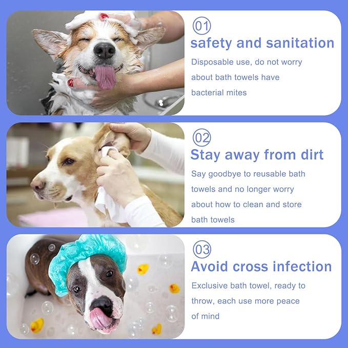 Disposable Pet Bath Towel,10 PCS Portable Pet Grooming Towels,19.6 x 21.6 inch Convenient Pet Cleaning Towel Pet Drying Towels,Absorbent Bath Towel for Medium Dog