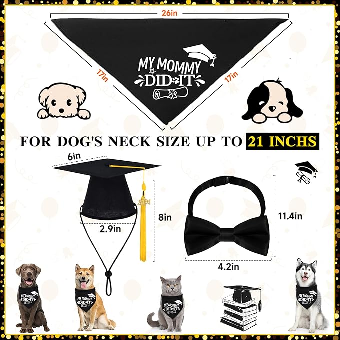 2025 Dog Graduation Cap and Gown with 2025 Gold Tassel for Graduation Outfits Gifts Dog Graduation Bandana for Small Medium Large Dogs
