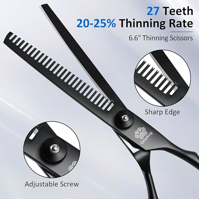 Dog Grooming Scissors Kit with Safety Round Tips, GLADOG Professional 6 in 1 Grooming Scissors for Dogs, Sharp and Heavy-duty Dog Grooming Shears for Dogs Cats