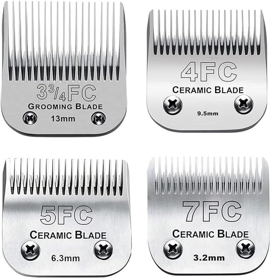 4PACK Dog Grooming Clipper Replacement Blades Compatible with Andis Pet Clipper/Oster A5/Wahl KM Series Dog Clipper,Ceramic Blade & Stainless Steel Blade (#3FC+4FC+5FC+7FC)