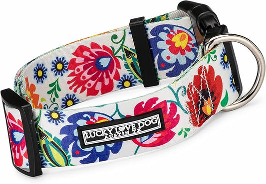 Lucky Love Dog Wide Dog Collar - Adjustable, Durable, Soft Webbing, & Comfortable 1.5 inch Wide Collar for Dogs Male and Female - in Ladybird Pattern with Strong Buckle, Medium Size