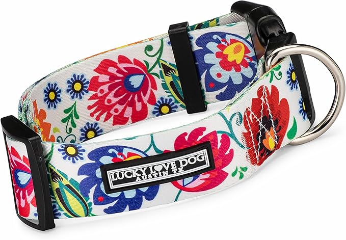 Lucky Love Dog Wide Dog Collar - Adjustable, Durable, Soft Webbing, & Comfortable 1.5 inch Wide Collar for Dogs Male and Female - in Ladybird Pattern with Strong Buckle, Large Size