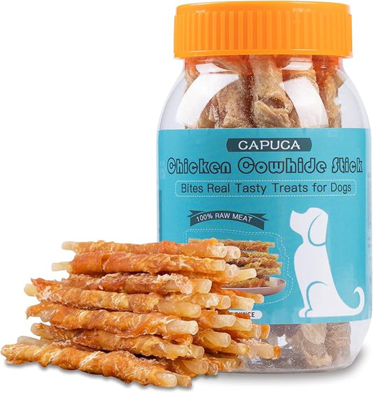 Chicken Wrapped Rawhide Sticks -Natural Dog Treats Training Rewards Nutritious Healthy Chews Pet Food Grain Free Real Meat Dried Snacks for Puppy Small Medium Dogs (5 OZ)