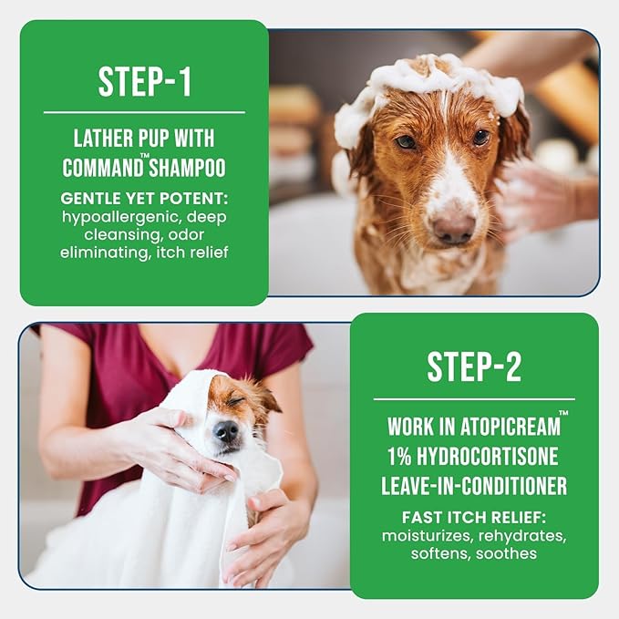 Itchy Dog Bundle, 12 oz Command Medicated Pet Shampoo + 8 oz AtopiCream HC 1% Hydrocortisone Conditioner, Relief for Dogs with Allergies and Dry Skin