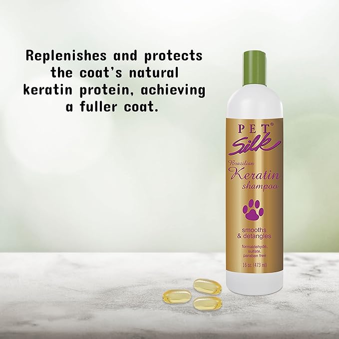 Pet Silk Brazilian Keratin Shampoo 16oz for Pets, Ideal for Shedding, Replenishes, Protects, Moisturizes and Hydrates your Pet's Coat, Restores Softness and Shine, Infused with Keratin and Silk!