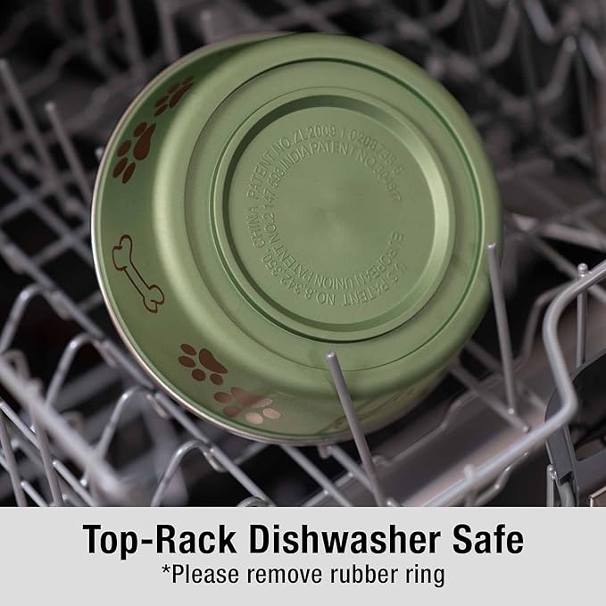 Loving Pets Bella Dog Bowls- Stainless Steel Dog & Cat Bowls - Spill Proof Dog Food Bowl, Cat Bowl, Puppy Essentials & Pet Supplies Great for Home & Travel (Medium 20-25 lbs, Artichoke)