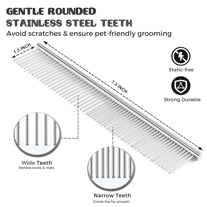 5 in 1 Dog Grooming Kit, Self Cleaning Slicker Brush for Shedding Short Long Haired Dogs & Cats, Includes Pet Comb, Flea Comb, Bath Brush, Undercoat Rake, Gray