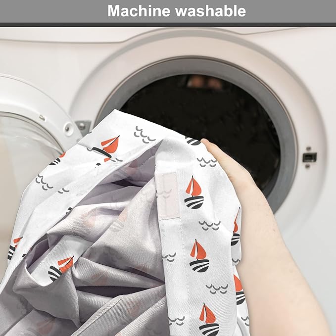 Lunarable Sail Boat Dog Crate Cover, Abstract Boat Waves Cartoon Drawing Style Geometric Pattern, Easy to Use Pet Kennel Cover for Medium Large Dogs, 48 Inch, Salmon Black Grey