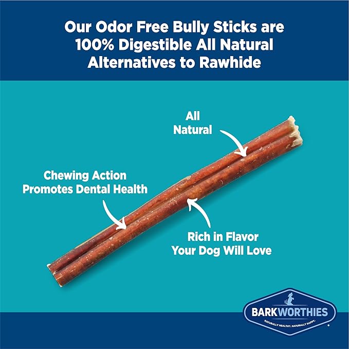 Barkworthies Odor-Free Bully Stick Treat, 6", (Pack Of 5)