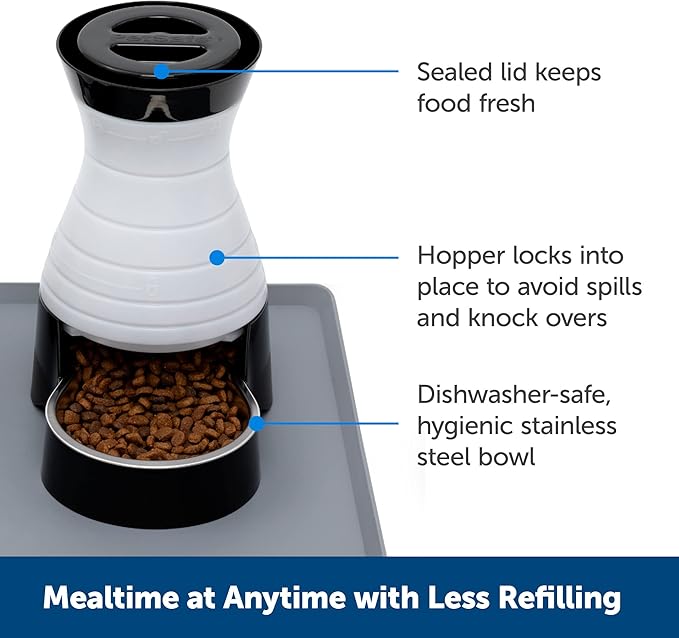 PetSafe Healthy Pet Food Station - Medium, 4 lb Kibble Capacity - Gravity Pet Feeder Dry Food Dispenser, Automatic Cat Feeder, Small to Medium Dog Feeder - Removable Stainless Steel Bowl Included