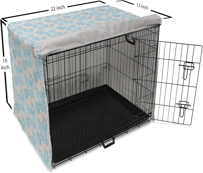 Lunarable Yellow and Blue Dog Crate Cover, Gentle Spring Inspired Flourish Motifs Feminine Bouquet, Easy to Use Pet Kennel Cover for Small Dogs Puppies Kittens, 22 Inch, Blue Grey