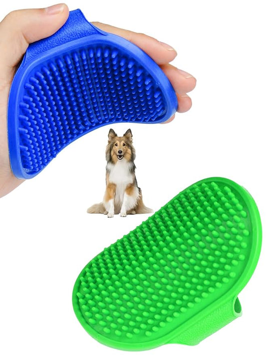 Jenseits Dog Bath Brush, 2pcs Pet Shampoo Brush, Soothing Massage Rubber Bristles Curry Comb for Dogs & Cats Washing, Multi-Functional Wet or Dry Silicone Brush (Green+Blue, Round)