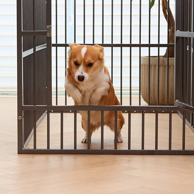 Dog Playpen - 32" Height Dog Pen, Heavy Duty Puppy Pen with Door, Safe & Sturdy, Easy Assemble for Indoor/Outdoor Pet Playpen (Door Panel, Grey)