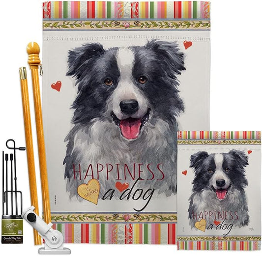 Breeze Decor Border Collie Happiness Garden House Flag-Kit Dog Puppy Spoiled Paw Canine Fur Pet Nature Farm Animal Creature Decoration Banner Small Yard Gift Double-Sided, Made in USA