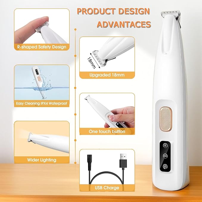 2Set 2025 Upgraded Dog Paw Trimmer with LED Light,Electric Dog Trimmer for Paws,Low Noise Waterproof Rechargeable Paw Hair Trimmer,Pet Paw Trimmer,Pet Hair Clippers for Cats Dogs,Ears,Rump,Face,Eyes