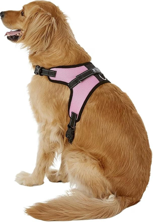 No Pull Reflective Adjustable Dog Harness With Handle- Comfortable Soft All Weather Mesh, Easy On Puppy Harness For Small Medium and Large Dogs (Pink) Large