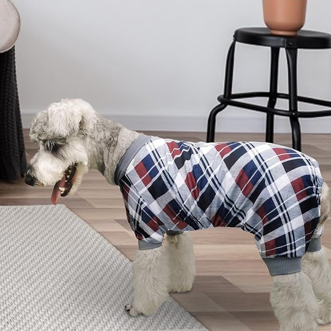 XPUDAC 4 Pack Dog Pajamas for Small Dogs Cats Plaid Doggie Clothes Puppy Onesies Christmas Pajamas Jumpsuits Pet Pjs Shirt Apparel X-Small, Red Green Khaki Grey