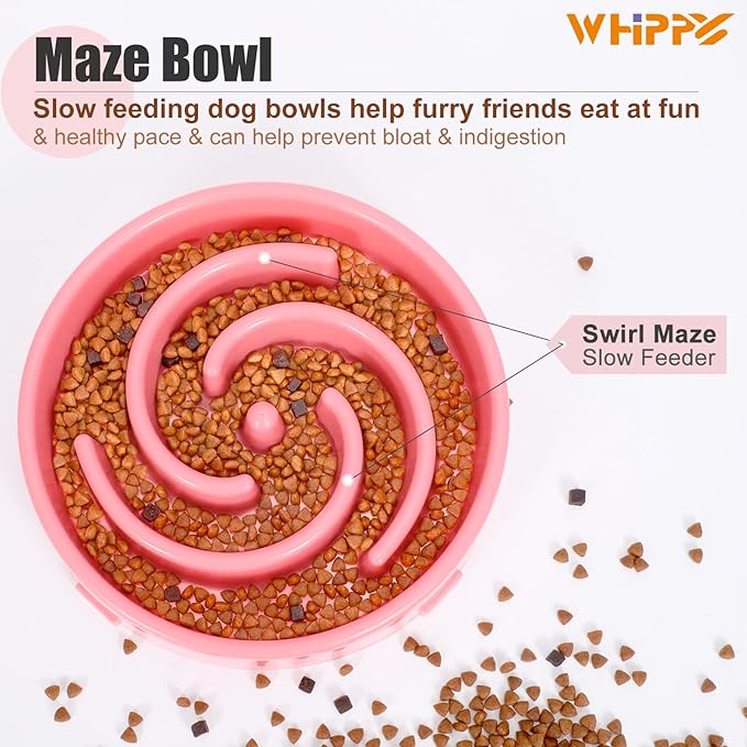 WHIPPY Slow Feeder Bowl for Small Medium Dog Fun Maze Feeder Dog Food Water Bowl Anti-Slip Puzzle Bowl No Chocking Healthy Interactive Bloat Stop Dog Bowl Dish,Medium,Pink