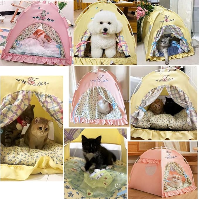 Cute Cat Teepee Cave, Cat Tent Foldable Indoor Outdoor with Thick Mat,Puppy Bed Tent,Bunny Pet Tent Teepee,Portable Dog House Teepee Tent, Cat Bed,Dog Bed Tent,Puppy Bunny,Pet Tent Teepee (Z2, XL)