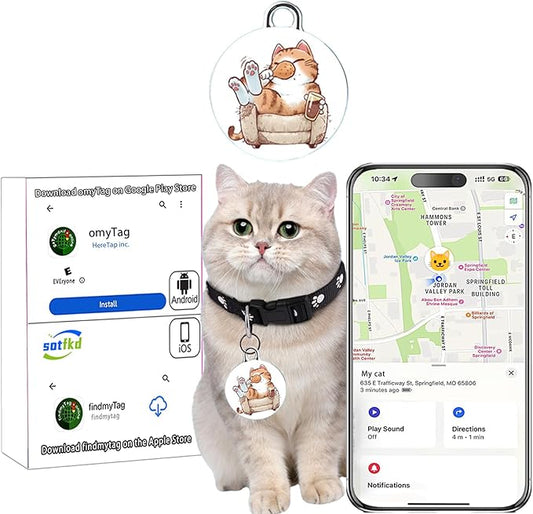 Cat Tracker-Airtag Cat Collar-GPS Tracker for Cats-Android Airtag-Pet Tracker| Android and iOS Universal | No Monthly Fee | No Charging Required | Waterproof