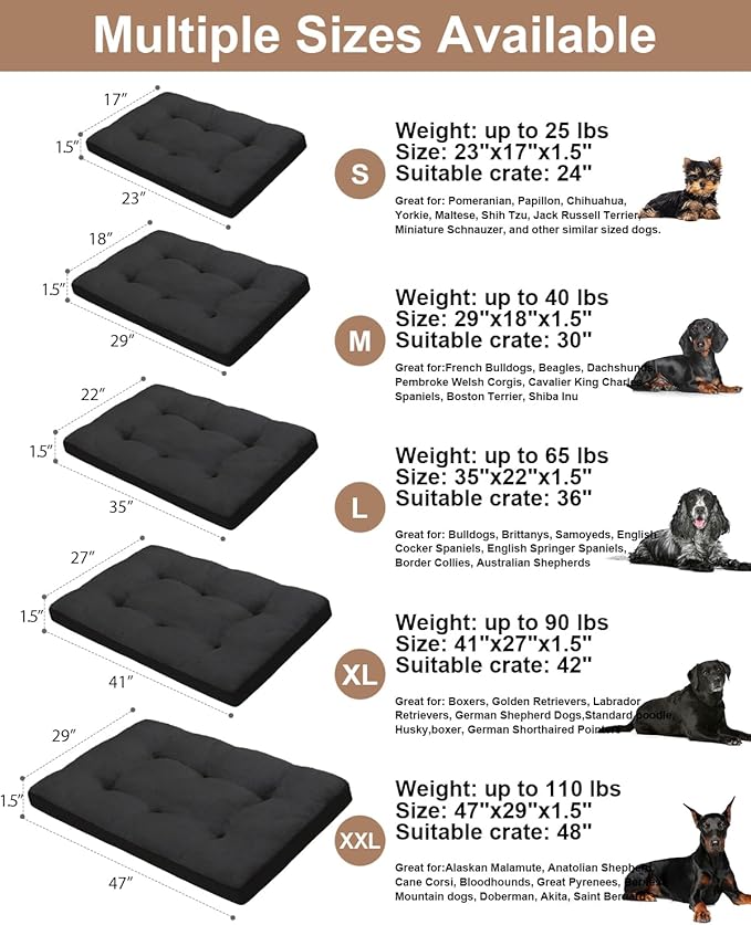 Dog Crate Bed for Large Size Dogs,Washable Dog Kennel Pad Ultra Soft Pet Sleeping Mat for Cages,Anti-Slip Bottom,35x22 inch,Black