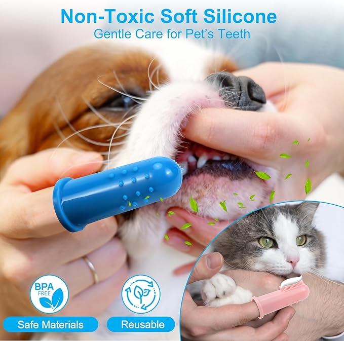 6PCS Pet Grooming Set - Lengthen Dog Washing Gloves, Dog Bath Brush, Dog Toothbrush Finger, Dog Shampoo Brush, Silicone Pet Bathing Gloves for Gentle Cleaning, Massaging, Shedding (Blue Grooming Set)