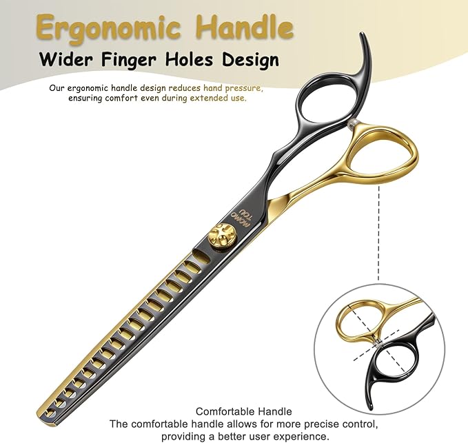 Black & Gold Professional Chunker Dog Grooming Scissors with Decorative Screw Sharp and Durable Japanese 440C Stainless Steel Pet Cat Texturizing Thinner Shears with Safe Round Tip 7.5''