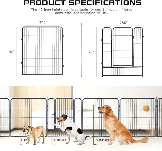 Dog Playpen,32/40/45 Inch Height in Heavy Duty, Folding Indoor Outdoor Anti-Rust Dog Exercise Fence, Portable Pet Playpen with Door for Large Medium Small Dogs and Pet (32 Panels, 40 Inch) Silver