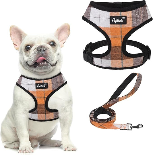 PUPTECK Soft Mesh Dog Harness and Leash Set Pet Puppy Cat Comfort Padded Vest No Pull Harnesses, Orange, S