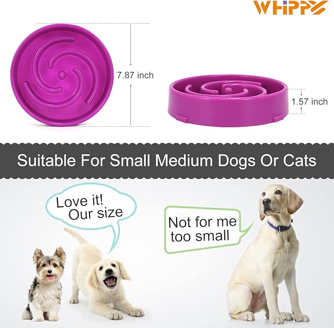 WHIPPY Slow Feeder Bowl for Small Medium Dog Fun Maze Feeder Dog Food Water Bowl Anti-Slip Puzzle Bowl No Chocking Healthy Interactive Bloat Stop Dog Bowl Dish,Medium,Purple
