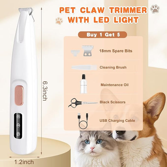 Dog Paw Trimmer, Paw Trimmer for Dogs with LED Light,Waterproof,Rechargeable Pet Paw Trimmer,18 mm Widen Blade,Low Noise Dog Hair Trimmer Dog Trimmer for Dogs Cats Paws Face Eyes Ears Rump