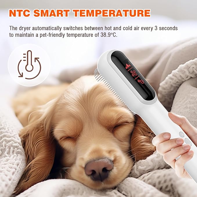 Pet Hair Dryer for Dogs, 2 in 1 Portable Pet Grooming Hair Dryer, LED Screen, NTC Smart Temperature Adjustment, Less Noise, 106000 High Rotating Speed Pet Hair Dryer Brush for Travel Camping