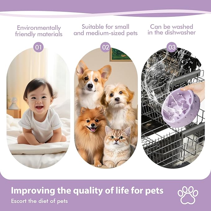 Silicone Slow Feeder Dog Bowls & Cat Bowls, 2 Cups Small Pet Food Bowl with Non-Slip Suction Base, Food-Grade Safe Puzzle Feeder for Small & Medium Dogs & Indoor Cats - Dishwasher & Microwave Safe