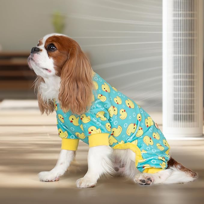 KYEESE Dog Pajamas Velvet Dog Pajamas Small Sized Dogs Dogs Pjs with Yellow Ducks Pattern Soft Doggie Jammies Stretchy Doggie Clothes Puppy Onesie Comfy Pet Coat Pet Costume, X-Small