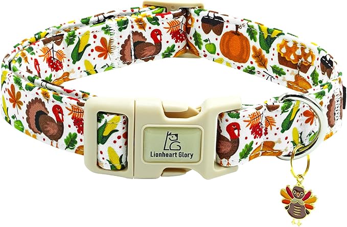 Lionheart glory Turkey Dog Collar, Thanksgining Day Dogs Collar Adjustable Soft Comfortable Collars for Large Dogs Girl or Boy Pet Gift Fall Cute Collar Quick Release Plastic Buckle