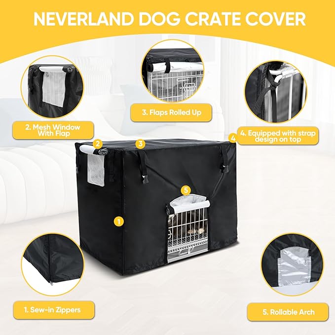 NEVERLAND Dog Crate Cover 36 Inch - Kennel Crate Covers for Dog Cage Waterproof, Universal Durable Oxford Cloth Dog Cage Cover for Most Wire Pet Crates, 36 x 23 x 25 Inch (Cover Only)
