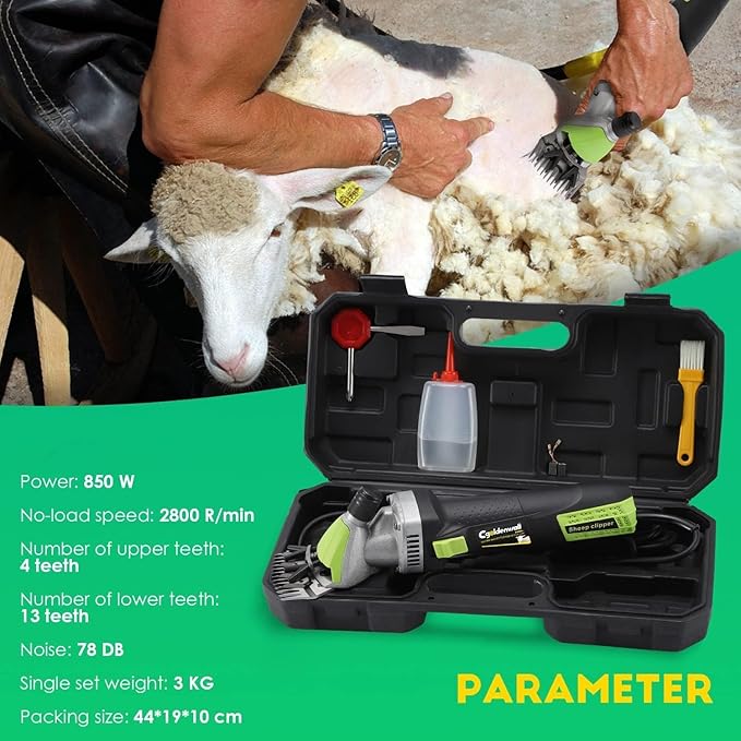 CGOLDENWALL 850W Sheep Shears Electric Sheep Clipper, Farm Livestock Grooming Clipper Kit, Heavy Duty Animal Hair Trimmer for Goats Alpaca Sheep, 13-Straight-Teeth Blade 110V