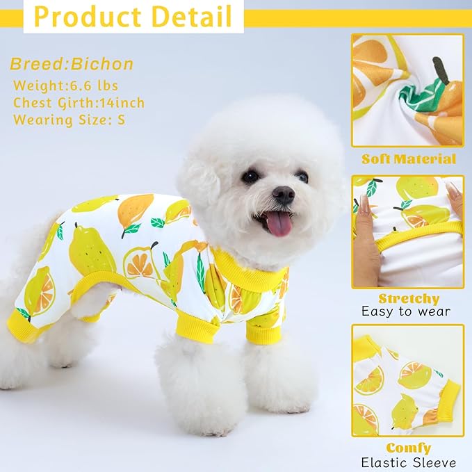 XPUDAC 4 Pieces Dog Pajamas Small Sized Dogs Boy Girl Strechy Soft Pjs Summer Pet Clothes for Dog Cat Puppy Onesies, M
