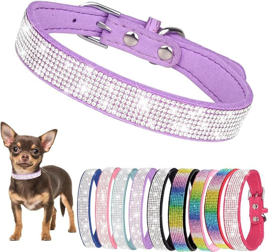 Bling Dog Collars for Small Dogs, XXS Dog Collar with Rhinestone Diamond Crystal Glitter Girls Dog Collars for Puppy XXS XS Small Dogs and Cats, Purple, XXS