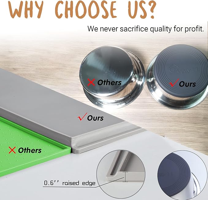 PEGGY11 Deep Stainless Steel Anti-Slip Dog Bowls with Silicone Mat - 2 Bowls + Mat, 8 Cups