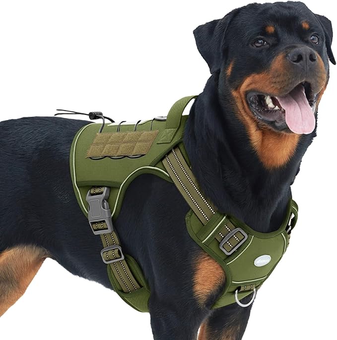 Auroth Tactical Dog Harness for Small Medium Large Dogs No Pull Adjustable Pet Harness Reflective K9 Working Training Easy Control Pet Vest Military Service Dog Harnesses L,Green