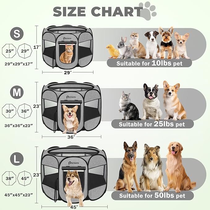 Dog Cat Playpen Indoor Outdoor for Puppy Pet Dogs Cat Recovery After Surgery, Dog Tent Crates Cage Indoor/Outdoor, Portable Pop Up Dog Kennel with Carrying Case for Travel (Premium Grey, Large)