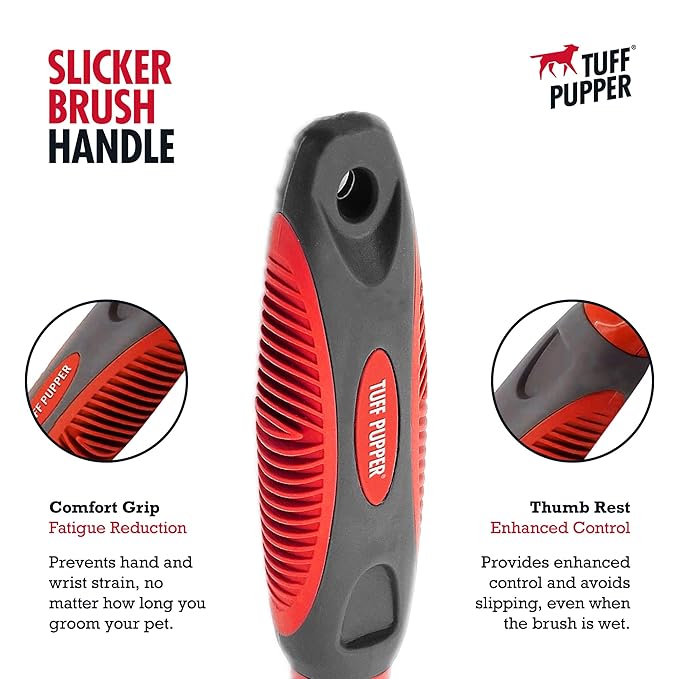 Tuff Pupper Slicker Brush | Large Comb Head for Medium & Large Dogs | Removes Shedding Fur, Tangles & Mats | Grooming Tool