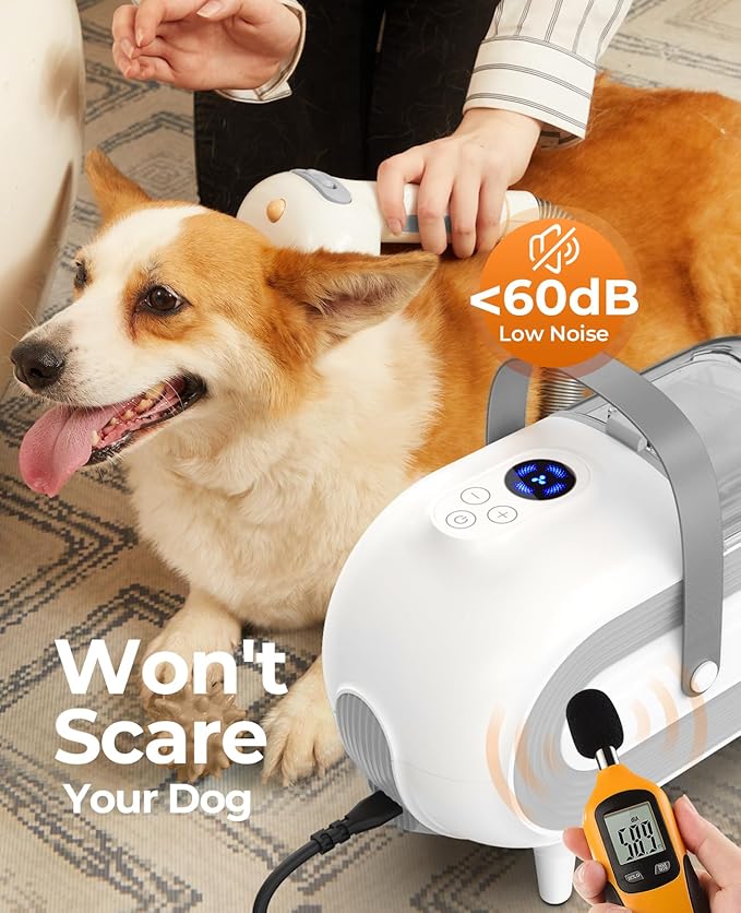 8 in 1 Pet Grooming Kit: Powerful Suction Vacuum for Dogs, 2L Large Capacity Shedding Hair Groomer with Brush, Grey