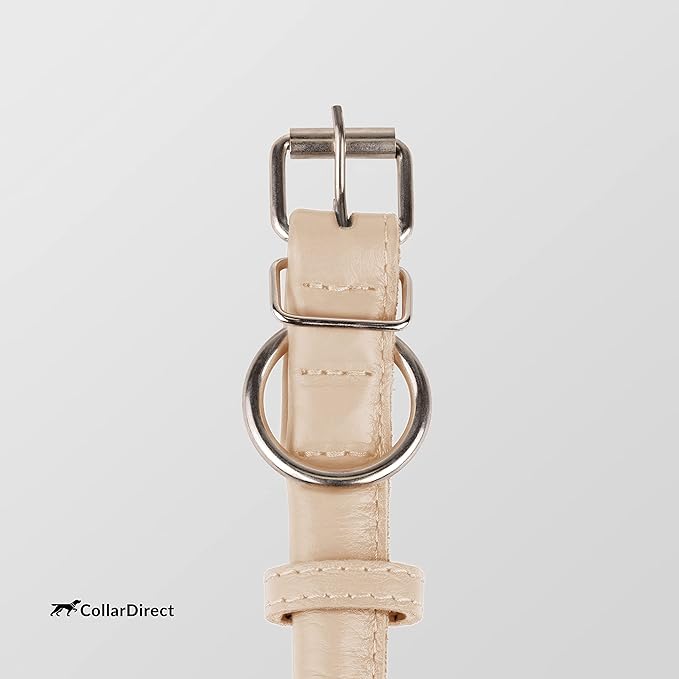 CollarDirect Rolled Leather Dog Collar, Soft Padded Round Puppy Collar, Handmade Genuine Leather Collar Dog Small Large Cat Collars 13 Colors (15-19 Inch, Beige Textured)