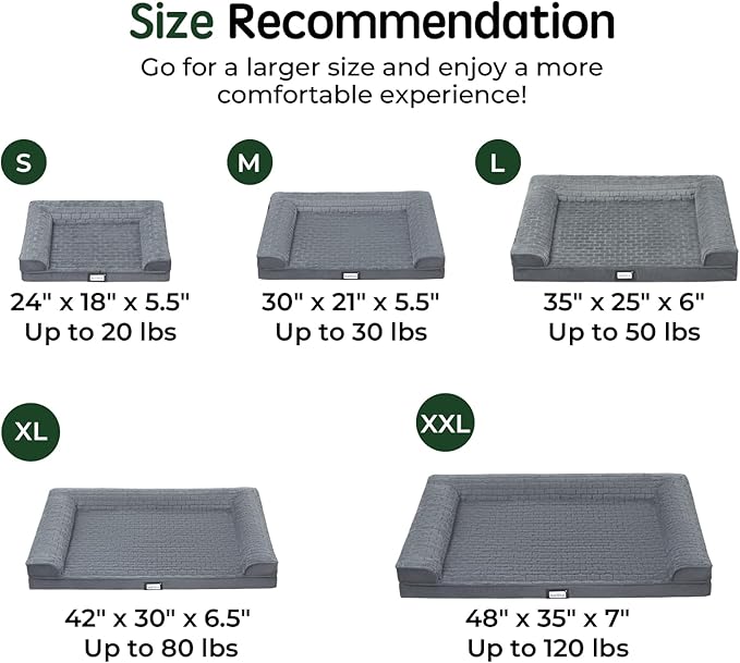 BALANCE Orthopedic Dog Bed, Egg Crate Foam Dog Couch for Pet Sleeping, Pet Sofa with Removable Washable Cover & Nonskid Bottom, Comfy Dog Bed for Medium Size Dog, Grey