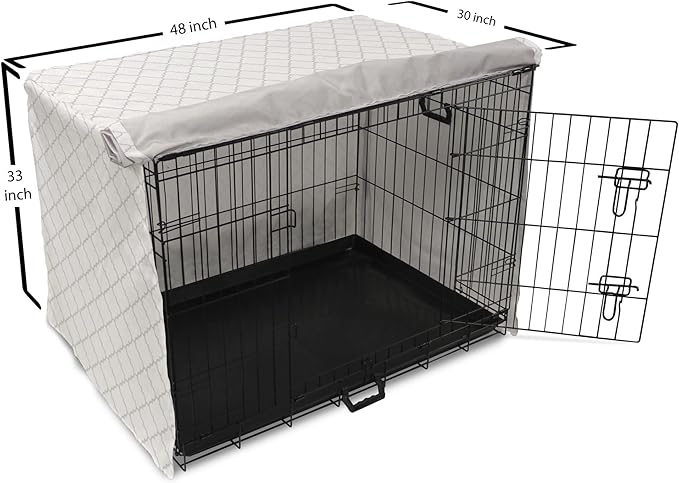 Lunarable Grey Dog Crate Cover, Moroccan Traditional Trellis Pattern Simple Geometric Monochrome Tile, Easy to Use Pet Kennel Cover for Medium Large Dogs, 48 Inch, White Grey