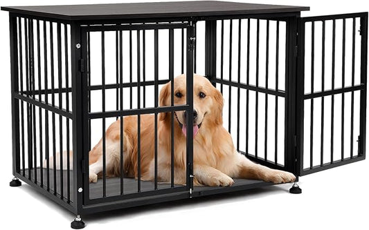 Dog Crate Furniture, 40'' Dog Kennel Indoor Foldable, Sturdy Wooden Dog Crate End Table Easy Assembly with Side Doors for Large and Medium Dog