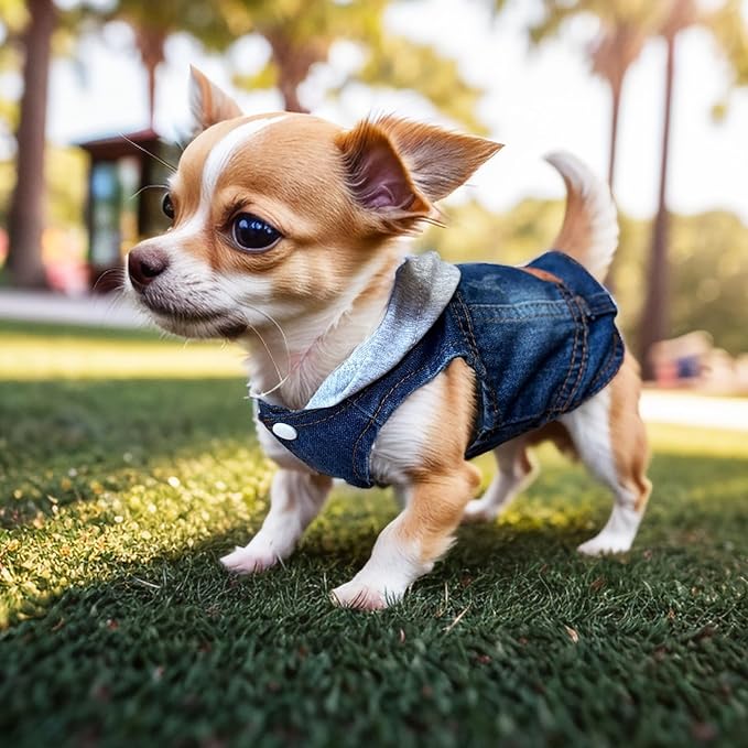 Dog Jeans Jacket with Hooded Denim Pet Coat for Puppy Small Dogs Classic Overalls Male Cat Costumes Washed Vest Clothes Outfit T-Shirts(Hoodie XX-Large)